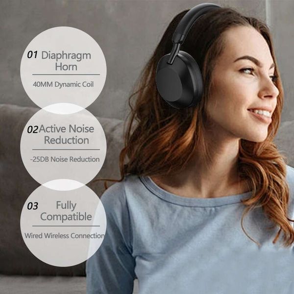 Active Cancelling Wireless Over-Ear Headphones Large Battery Music Noise Reduction Bluetooth 5.4