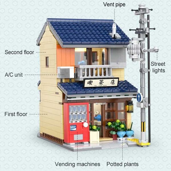 Cada City LED 1200Pcs Japanese Tea Shop House Architecture Model Building Blocks Friends Shop Figures Bricks Toys for Gifts X2602251