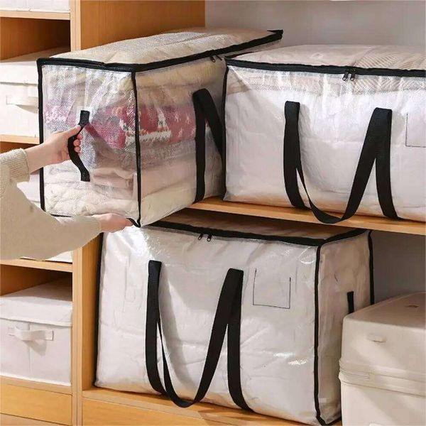Quilt Organizer Bag Foldable Transparent Large Capacity Woven Closet Sort Waterproof Double Zipper Portable Storage for Clothes 26Y0225