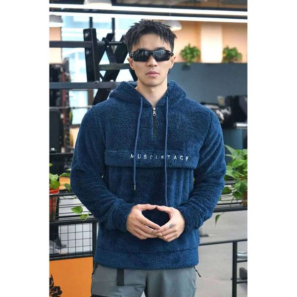 A Loose-fitting Semi-zipped Hoodie Top Fitness Muscle Running With Added Fleece Thickened For Autumn And Winter Z260225