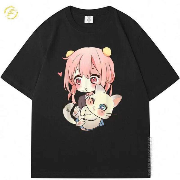 Otaku Oversized T-Shirt Men Women Cute Cat Printed T-Shirts Men's T Shirts Sale Japan Harajuku Kawaii Designer Brand Tees Summer