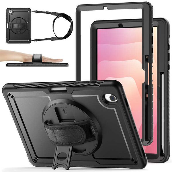 designer Samsung S11/S10Lite tablet protective case with 360-degree rotating stand, hand strap, and anti-drop protection