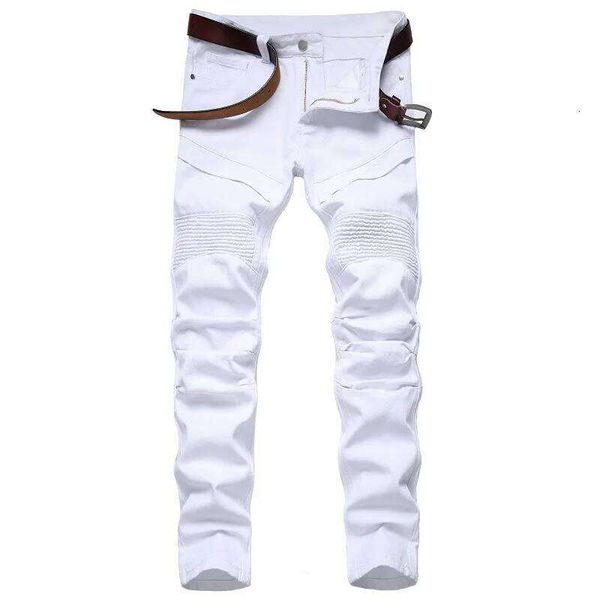 Men's Moto Biker Jeans 2025 New Spring Autumn HIP HOP Punk Streetwear Black White Straight OverSize Denim Pants Z260227