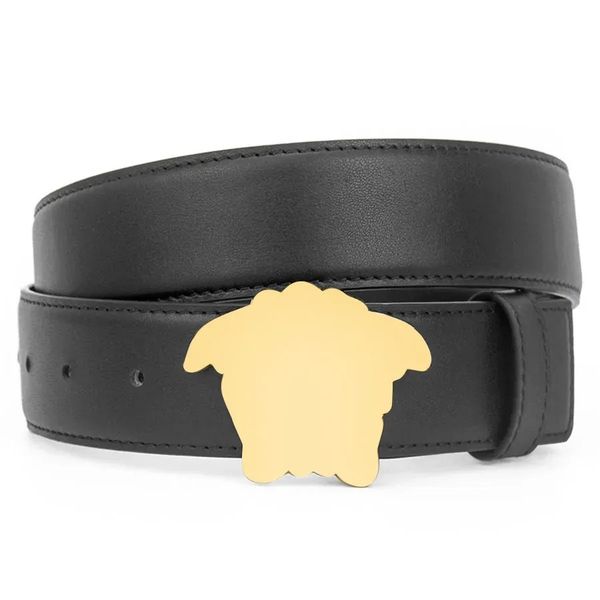 Luxury Medusar Belt Men Biggie Belts Women Premium Leather Waist Belt Designer Round Gold Metal Buckle Embossed Medusabelt Head Vintage Style with Elegant Gift Box