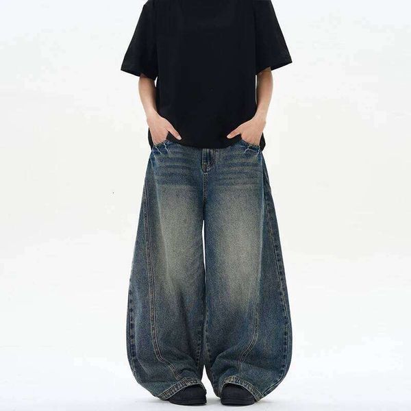 2025 Spring New Men's Jeans Oversized Wide Leg Pants Loose Vintage Patchwork Lightning Cracked Denim Trousers Streetwear Male Z260227