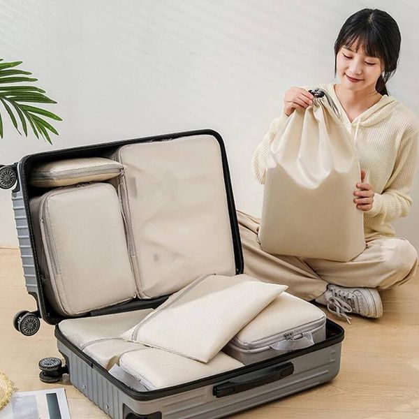 Bestseller 6PCS Travel Portable Compression Packing Cubes Waterproof Suitcase Luggage Organizer Zipper Foldable Storage Bags ddmytues