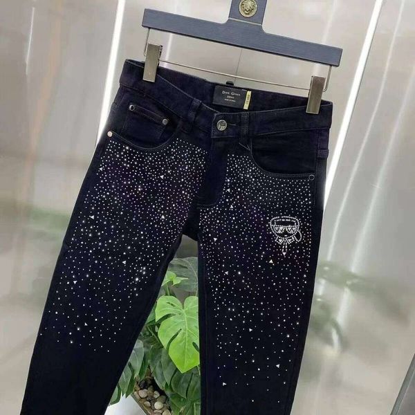 Men's Luxury Rhinestone Design Male Pencil Pants Popular Trend Handsome Trousers Man Clothing Chic Hip-hop Black Jeans Z260227