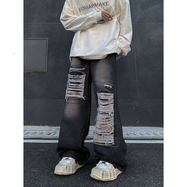 Men's Ripped Baggy Denim Pants High-Quality Straight-Leg Jeans Spring 2026 Fash…