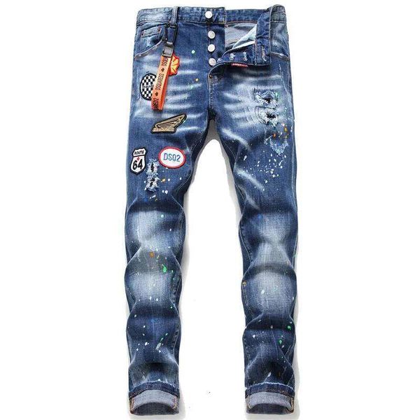 Spring Summer Men's Jeans Paint Slim Casual Fashion Skinny Brand Pants Streetwe…