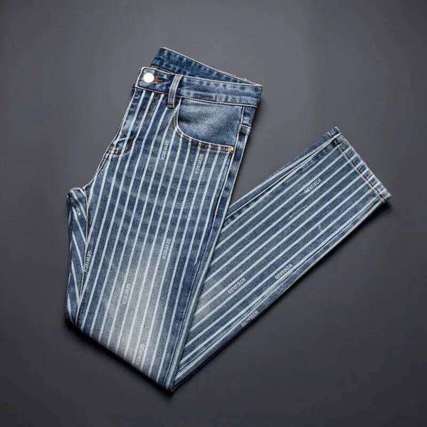 Autumn And Spring Fashion American Vintage Straight-Leg Striped Jeans Men's Cas…
