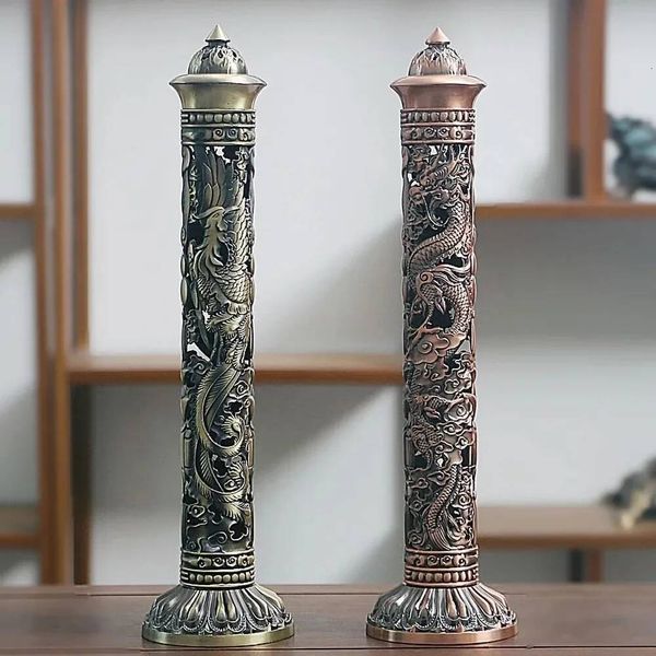 Bestseller Retro Vertical Burner Buddha Heart Sutra Dragon Phoenix Pillar Metal Incense Stick Home Office Ceremony Decoration ddmytues