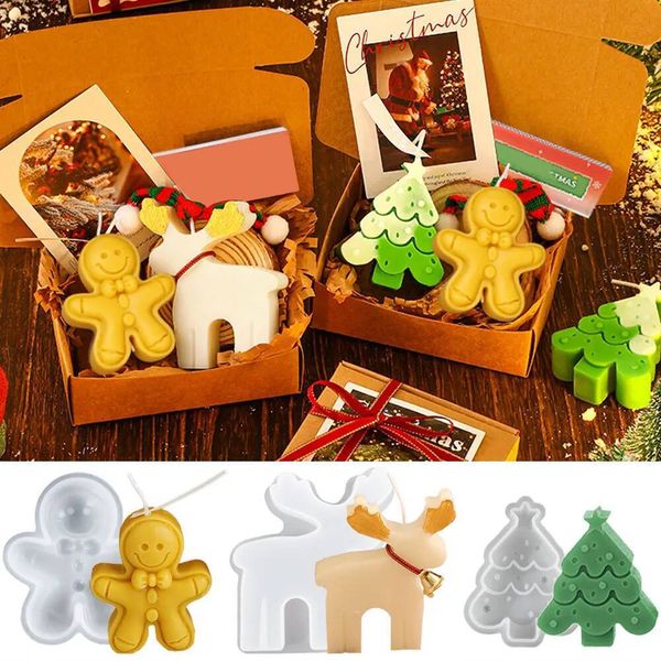 Bestseller 3pcs/set Gingerbread Man Elk Christmas Tree Silicone Scented Candle Mould Winter Clay Plaster Resin Mold DIY Home Party Souvenir ddmySat