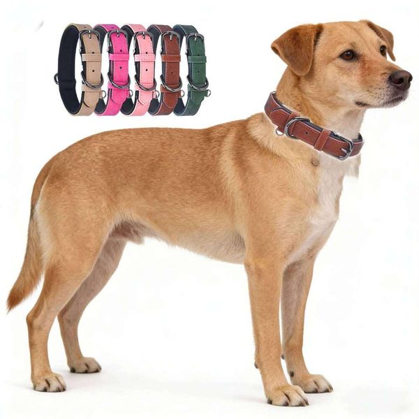 Leather Fabric Dog Collar Padded Collars Adjustable Strong& Durable For Small Medium Dogs Pet Shop Bulldog Bull Terrier C260228