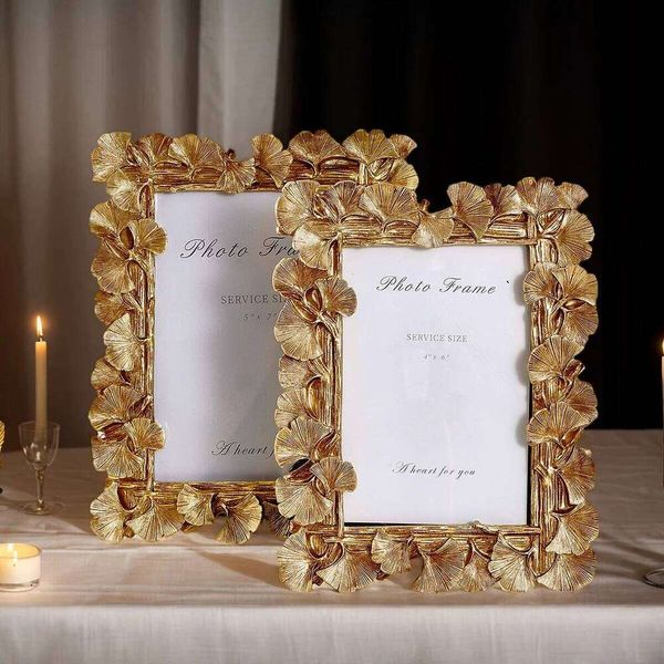 1PC, resin material, European retro golden ginkgo leaf lace decorative photo frame 26Y0228