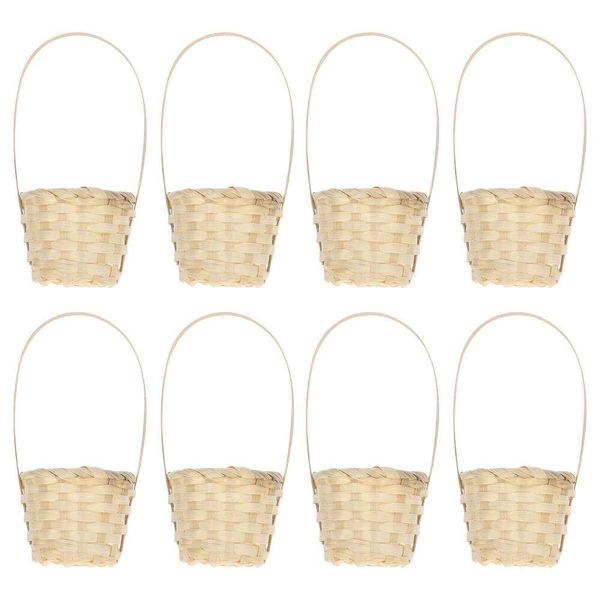 8 Pcs Wicker Storage Basket Woven Mini Bamboo Baskets Handmade Flower Vegetable Kids Toy Child Picnic 26Y0228