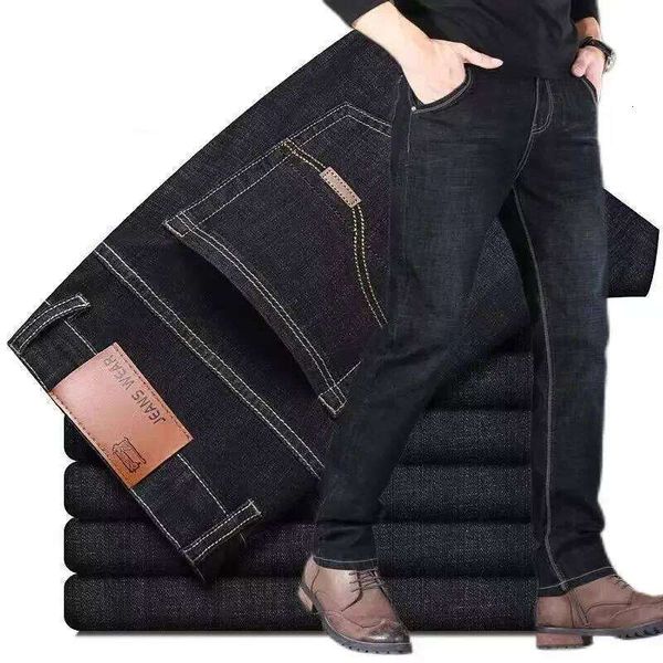 2025 Casual Stretch Classic Blue Black Pants Men's Texture Jeans Versatile Item…