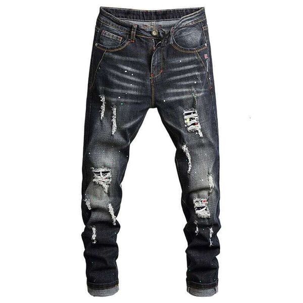 Men's Slim Ripped Jeans Fashion Streetwear Hip Hop Rock Patch Motorcycle Hole T…