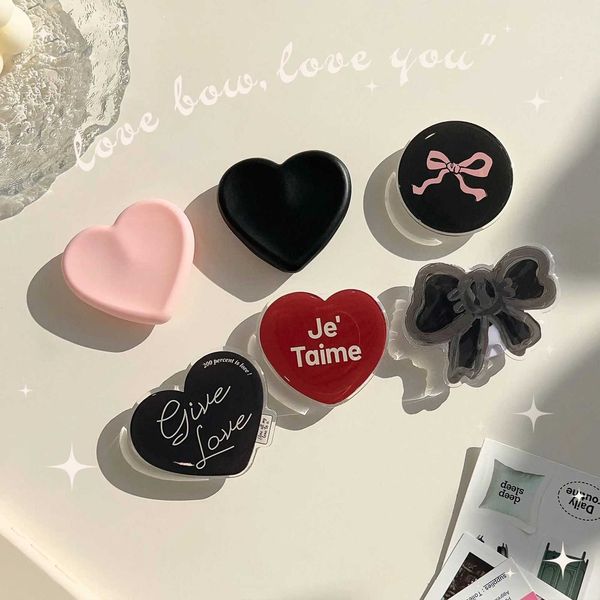 Cute Cartoon Korean Black Bow Holder Grip Tok Griptok Phone Stand Holder port for iPhone 16 Stand SocketJ260601