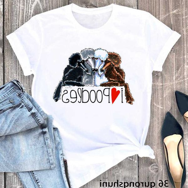 Poodle Cute Animal Print White T-shirt Female Dog Mothers Lover T-shirt Mothers Day Gift Graphic T Shirts Women Clothes