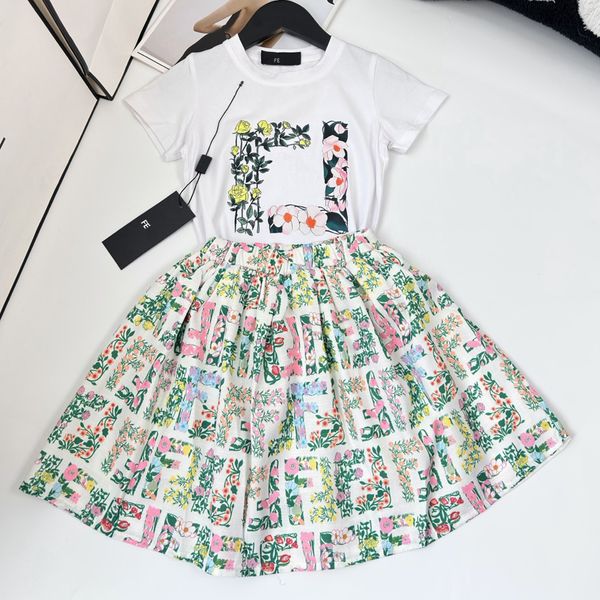 Designer Girls Clothes Sets Cotton Tops t shirt + Flower Skirt 2pcs Vintage Summer Kids Dress Suit Children Clothing Outfits