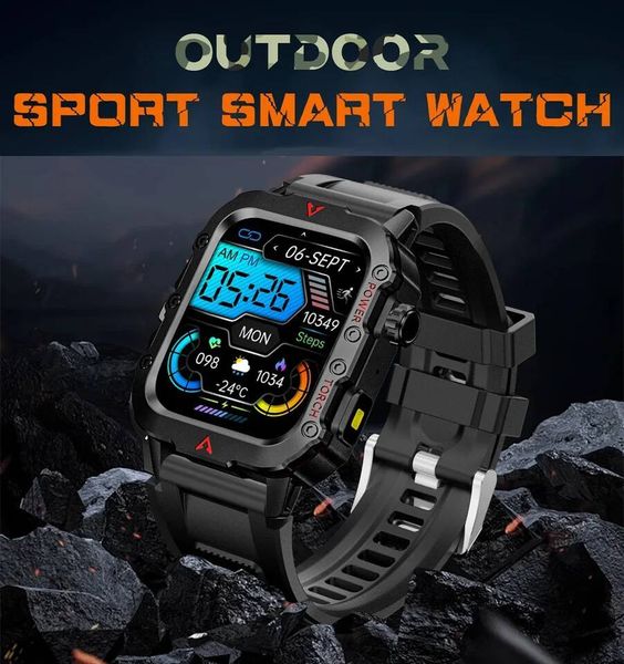 2025 New Men's Outdoor 1.85 Inch Voice Assistant Bluetooth Call With LED Flashlight Smart Watch
