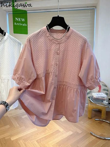 Women's Clothing Summer Blouses Oneck Short Sleeve White Shirts Loose Irregulat Tops Vintage Korean Blouse Camisas De Mujer