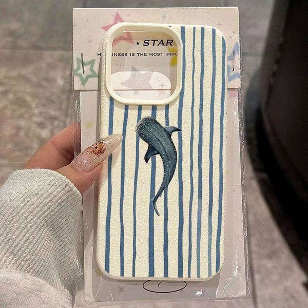Blue Vertical Lines Whale Phone Case For iPhone Air 16 Plus 17 13 12 15 14 11 Pro Max Personality Trend Soft Back Cover