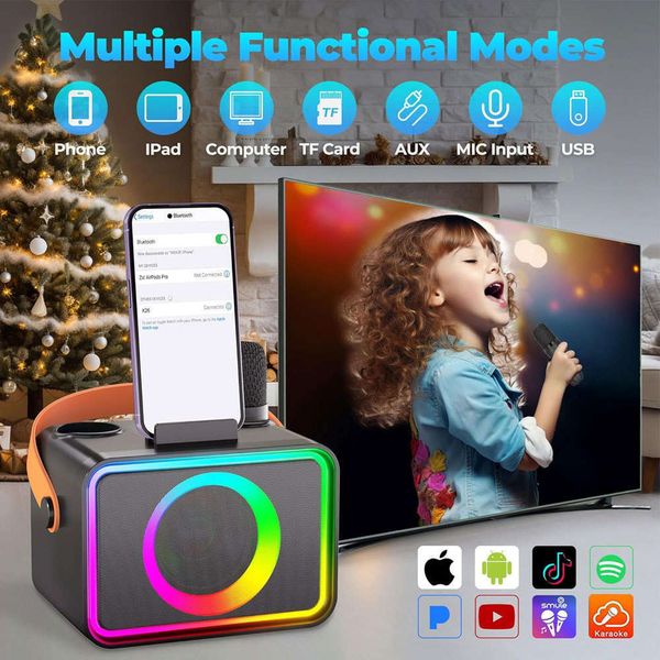 2026 New K69 Wireless Bluetooth Karaoke Speaker, Integrated Microphone & Speaker, Portable Home KTV Audio with LED Light