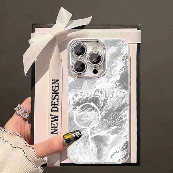Minimalist Line Art Design Case For iPhone 17 Air 16 E 15 14 13 12 11 Pro Max 8 Plus X Glitter Glacier Texture Shockproof Cover