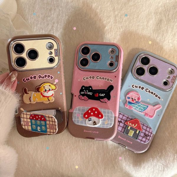 Embroidery Korean Cartoon Kitten Leather Texture Fold Mirror — compare prices at CompareOffers