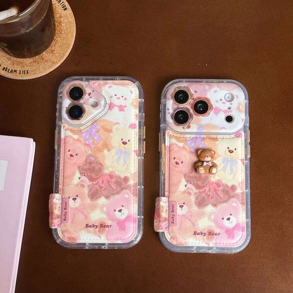 Cute leather full-screen three-dimensional bear phone case,suitable for iPhone14/15/16/17 ProMax,new shock-proof protective case