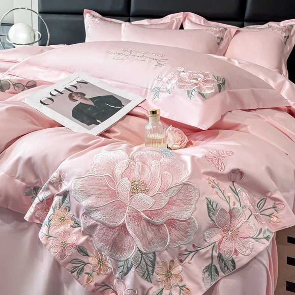 4pcs Light Luxury Style 100% Cotton 120 Count Long Styl Cotton Embroidered Bedding Duvet Cover 200x230 220x240 Four SeasonsJ260602