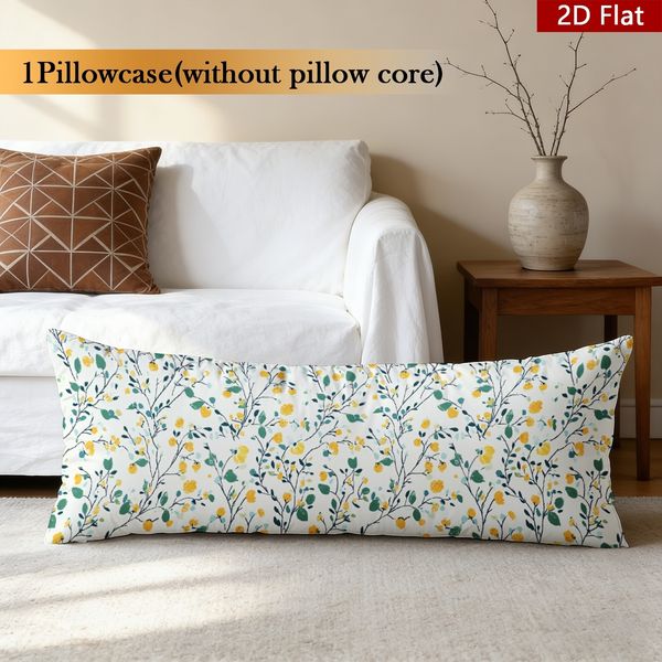 1pc 2D digital pillowcase white base with yellow flower green leaf print extra large body pillow soft and comfortable fabric can be used as a