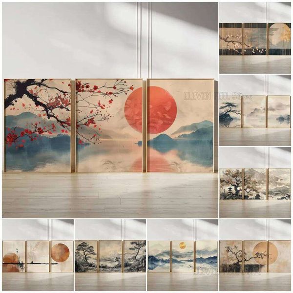 3PC Neutral Landscape Zen Nature Ink Poster, Japanese — compare prices at CompareOffers