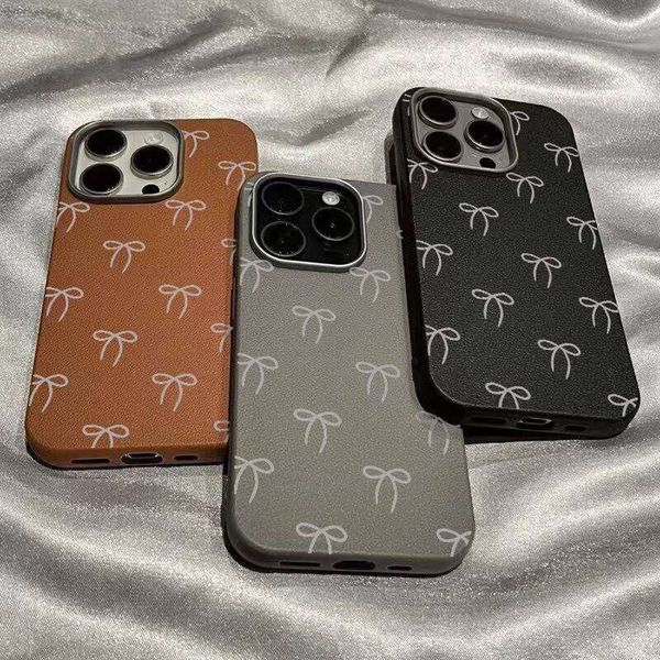 Simple Cute Vintage Bowknot Compatible For Iphone 11 13 12 Pro XR X 16 15 14 Plus XS Max Leather Texture Case