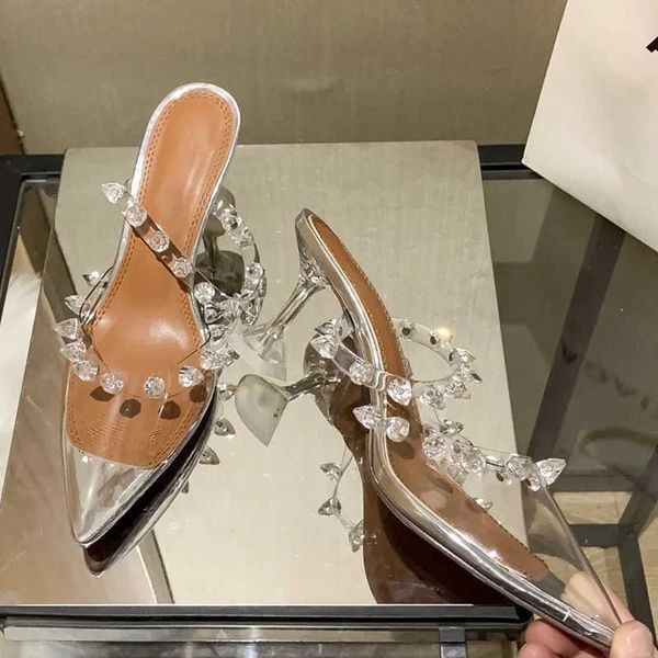 ed Water Drill Heels Womens Heeled Pointed Transparent Crystal Shoes Bag Head Sandals L260602