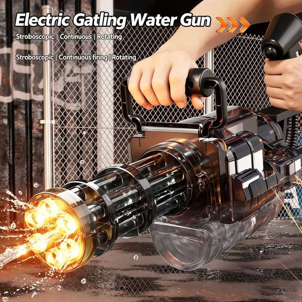 Auto Gatling Water Cannon Rotating High-Pressure Large Capacity Gatling Water Gun Toy Adults Outdoor Summer Fun Play Kid Gifts T260602