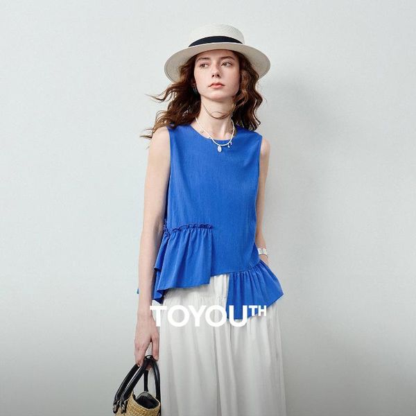 Women's Blouses TOYOUTH Women Sleeveless Blouse Shirt 2026 Summer Crew Neck Asymmetric Pullover Tank Tops