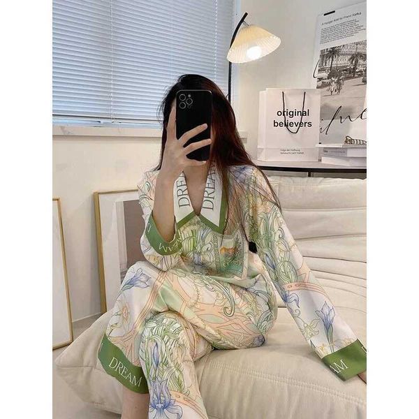 Womens Silk Satin Luxury Floral Print Pajamas Set Sleepwear Home Suit Female Sleep Two Pieces Set Girls Loungewear Plus Size L260525