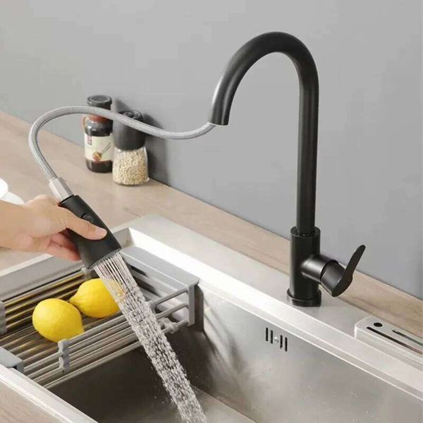 Kitchen Stainless stee lsingle hole pull out spout kitchen sink mixer flow spray head 360 swivel cleaning faucet