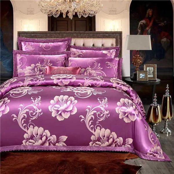 45 King size White Red Bedding Set Wedding Bed set Jacquard Cotton Duvet Cover Bed set Bedlinen Bed cover nordico camaJ260602