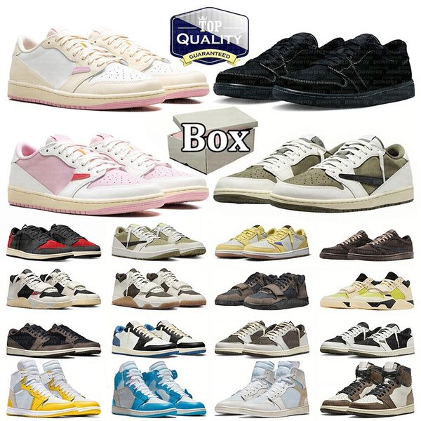 2026 Designer 1 Basketball Shoes Travis Tropical Pink Scottt Low 1 Reverse Mocha Military Blue Black Phantom Medium Olive Men Women Designer Sport Sneakers Trainers
