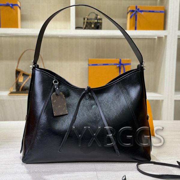Black Leather Hobo Tote Bag