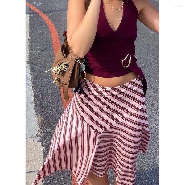 Skirts Women Elegant Print/Striped Print Midi Vintage Aesthetic Low Waist Irregular Hem Going Out Holiday Y2K Streetwear