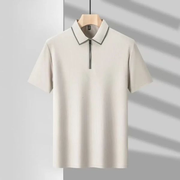 Mens Knit Polo Shirt Short Sleeve Half Zip Contrast Trim Casual Business T-Shirt 260602