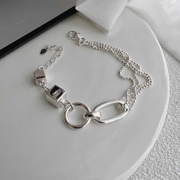 925 Sterling Silver Geometric Cube Circle Punk Asymmetric Beaded For Woman Girl Fashion Jewelry Gift Dropship M260603