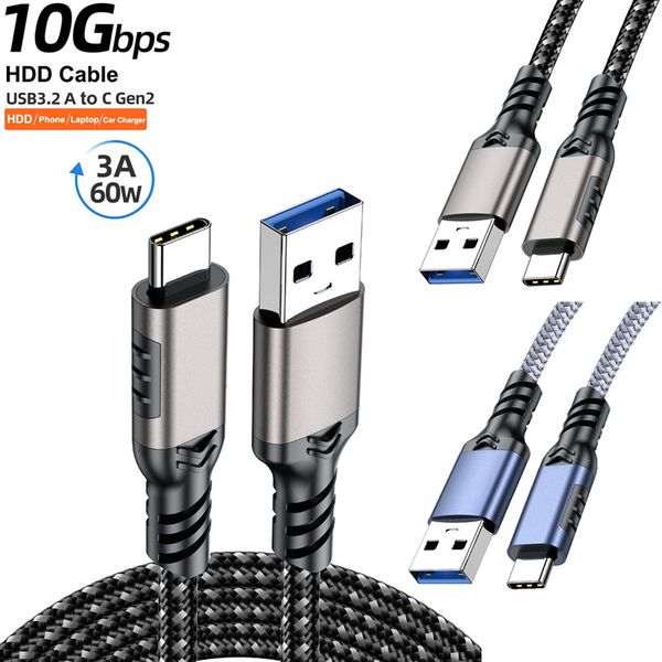 3A 60W Braided Fast Charge Cable USB3.2 10Gbps USB A to USB C 3.2 Gen2 Type C Cable Data Transfer QC 3.0 Fast Charging For iphone Samsung Macbook Hard Disk External