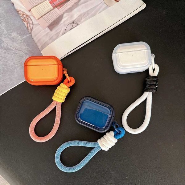 Simple Translucent Effect Orange Dark Blue White Rectangle Lanyard Earphones Protective Cover Case for 2 3 4 Pro2 Pro3T260602