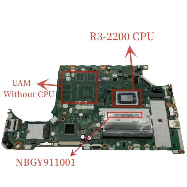 DH5JV LA-G021P For Acer A315-41 Notebook Motherboard NBGY911001 With R3-2200U CPU Mainboard Tested Full work be Fast ship