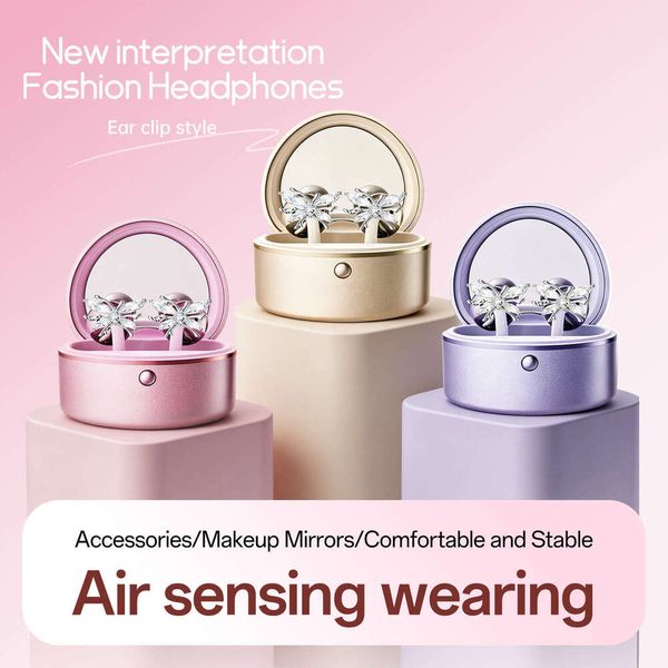 ly supplied by the manufacturer, butterfly ear clip headpho with heart-shaped charging case and makeup mirror, high aesthetic wireless Bluetooth